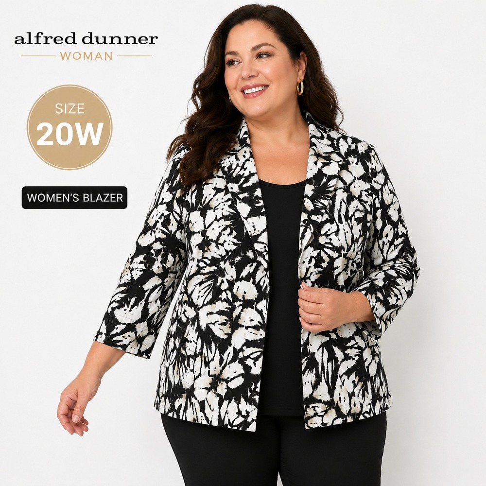 Alfred Dunner Jacket Women 20W Artsy Floral Textured Open Front Career Pockets